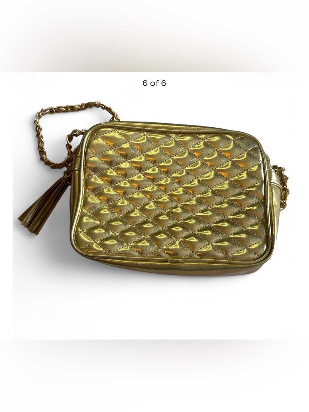 Chateau Metallic Gold Quilted Crossbody with Chain Tassel